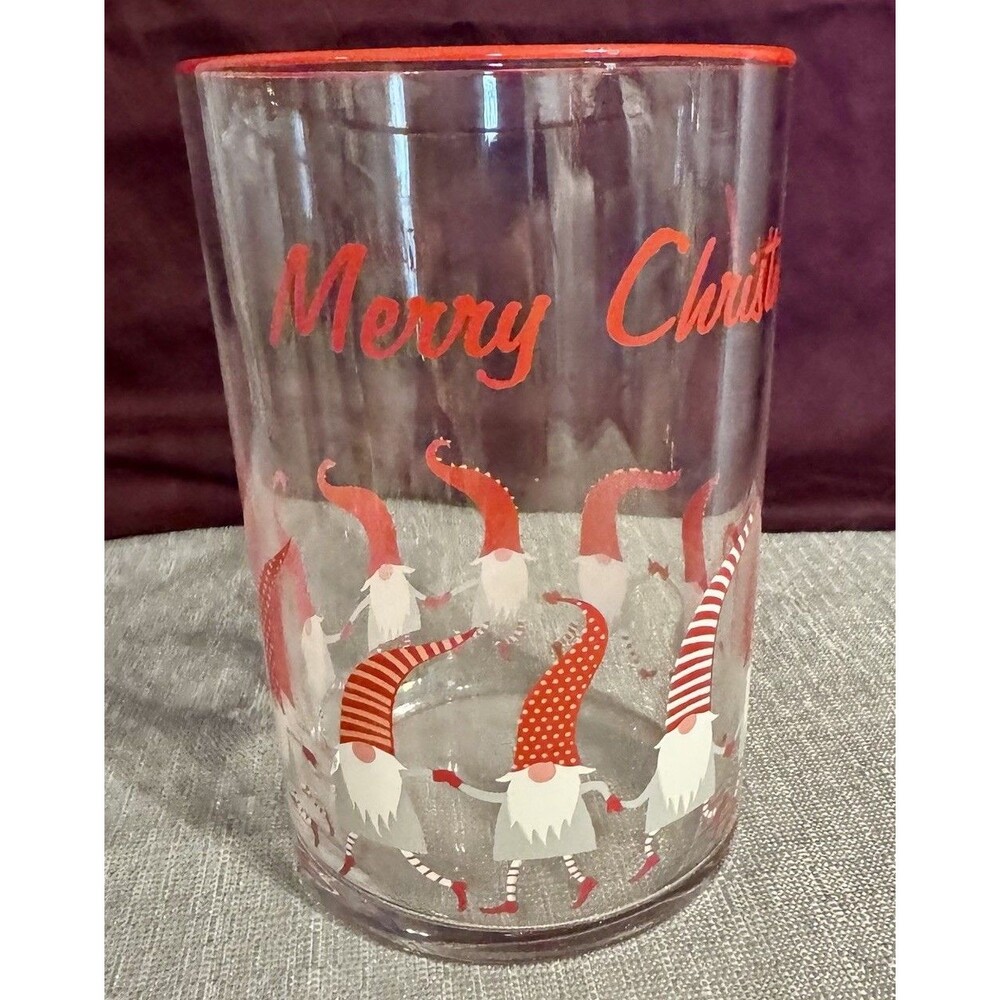1 Rakle Christmas Whimsical Dancing Gnomes Pint Clear Drinking Glass Tumbler